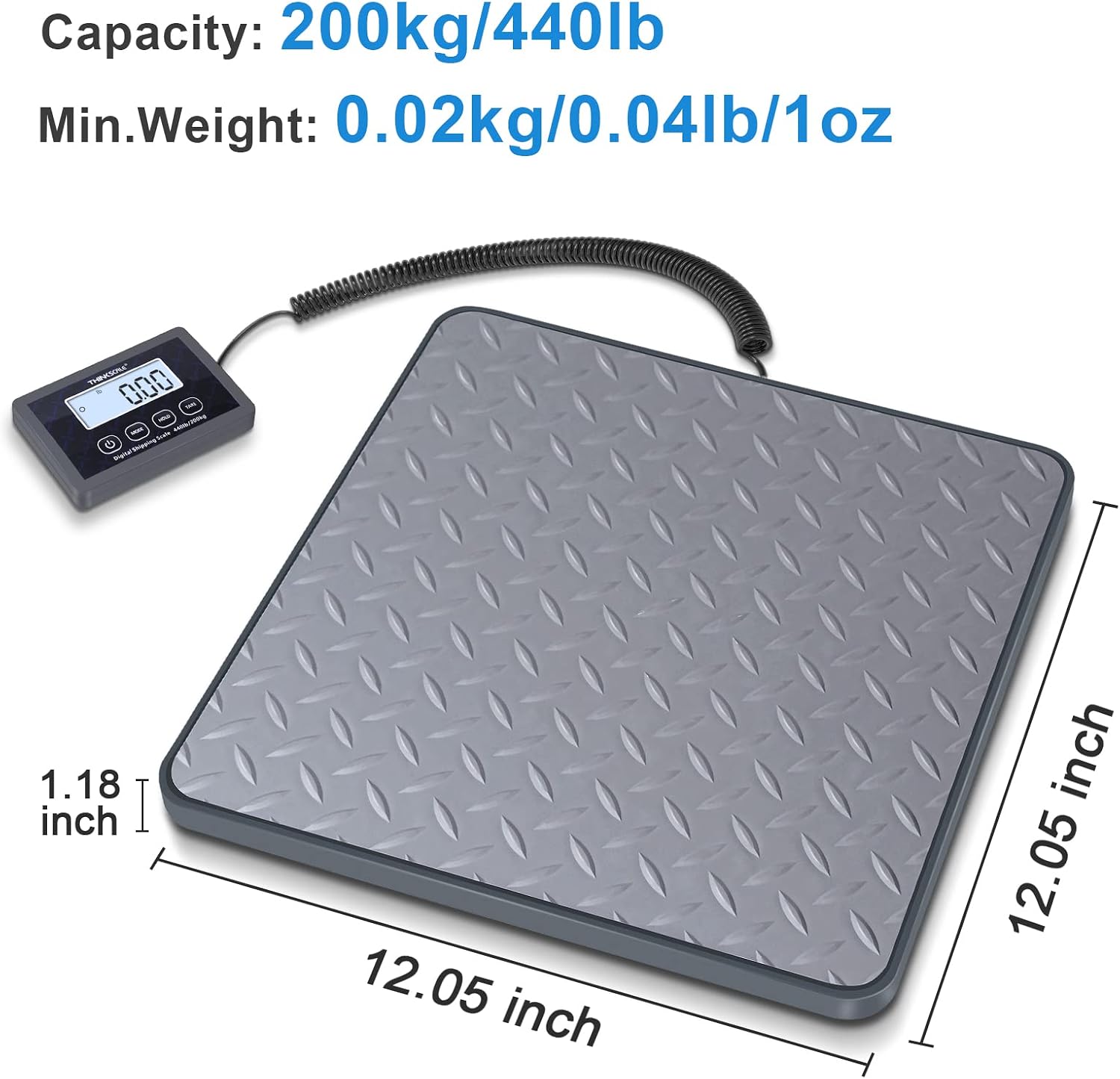 Shipping Scale 440lb×1oz – Postal, Luggage, Warehouse, Home | High-Precision 1oz Resolution, Hold/Tare, Backlit LCD