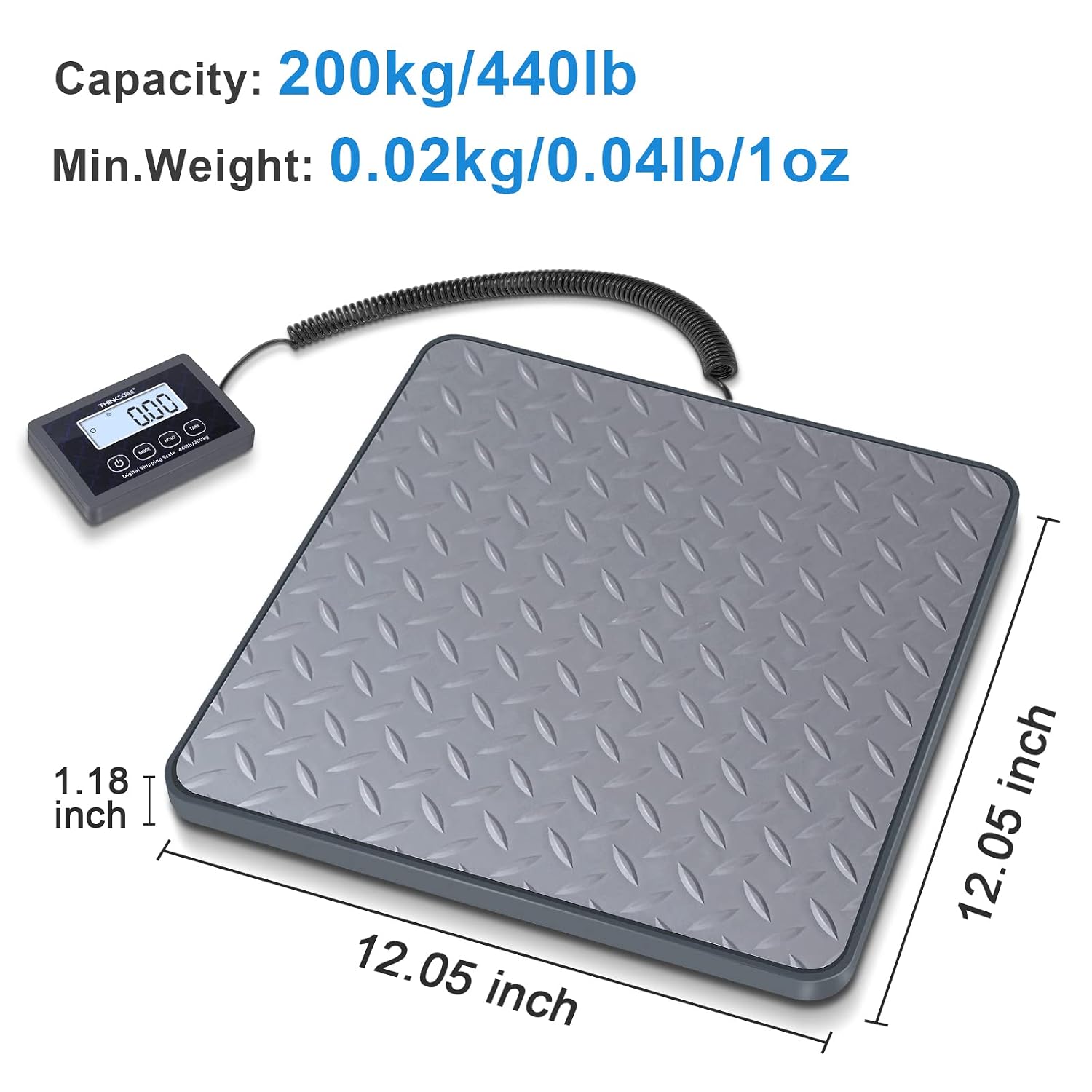 Shipping Scale, 440 lb x 1 oz Digital Postal Scale, Hold & Tare | Non-Slip Rubber Platform, Bright Backlit LCD