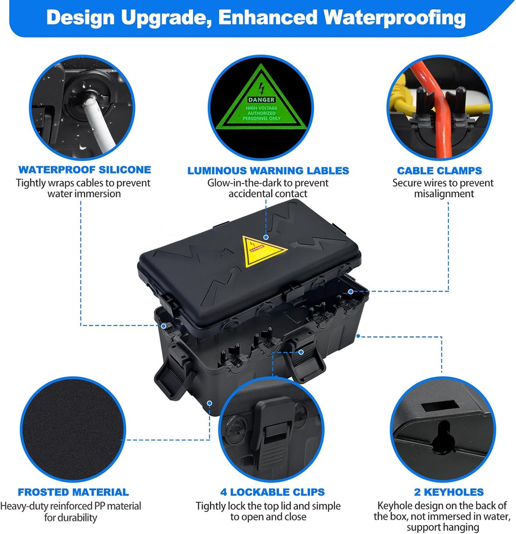 Medium Outdoor Electrical Box(10.6x5.5x4.5inch),Weatherproof Connection Box w/6 Cable Entry,IP54 Waterproof Extension