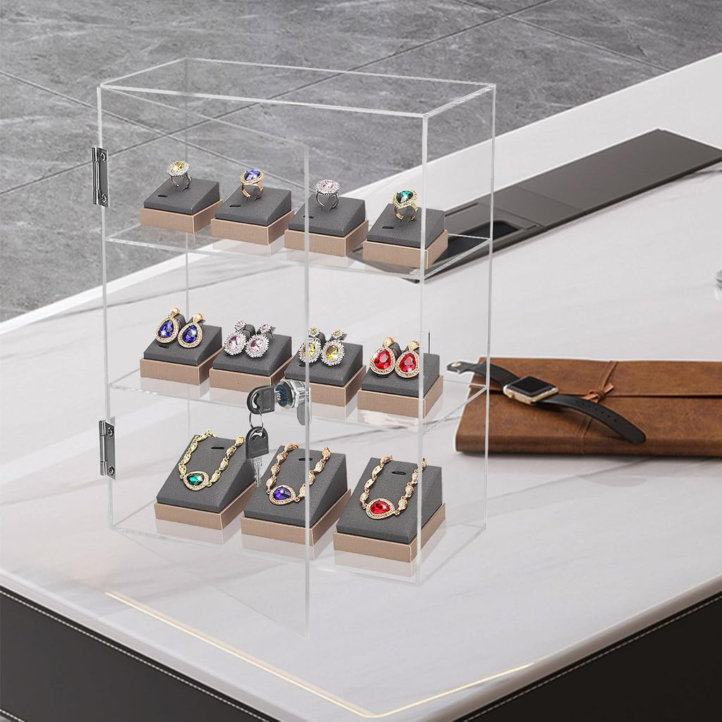 3 Shelf Acrylic Display Case with Lock Key, Clear Locking Display Case Showcase Cabinet with Fixed Shelves - Safe
