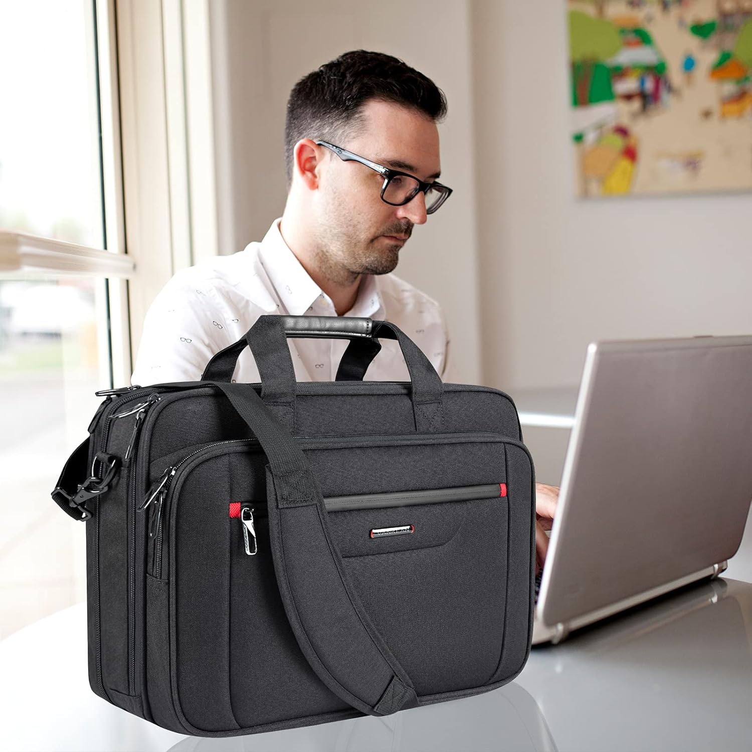 Laptop Briefcase Premium Laptop Case Fits Up to 17.3 Inch Business Shoulder Bag Laptop Expandable Water-Repellent