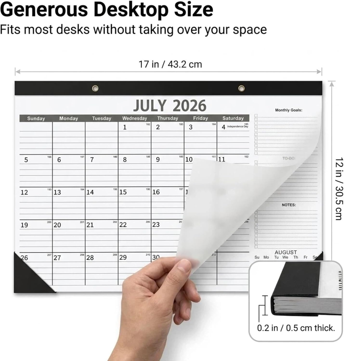 Versatile Desk Calendar 2026-2027 - 18 Month Wall & Desktop Planner (July 2026 - Dec 2027), 17" x 12" Large Monthly