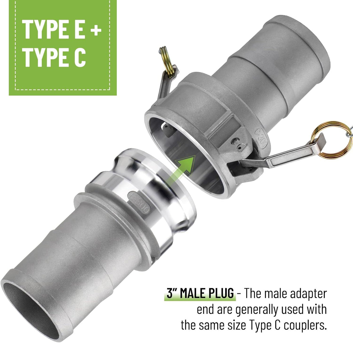 2 PCS 3" Part C Cam and Groove Hose Fitting x 2 PCS Type E Hose fitting