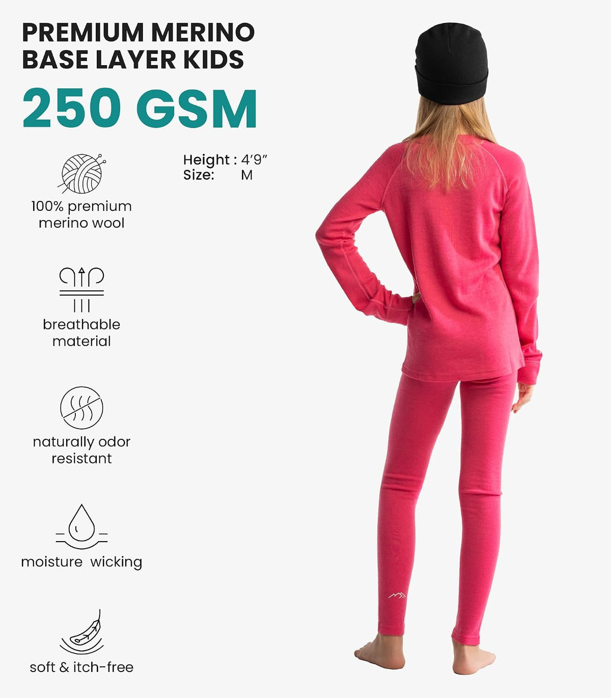 100% Merino Wool Base Layer Kids Set - Midweight Unisex Thermal Underwear | Soft, Non-Itchy Kids / Toddler Clothes