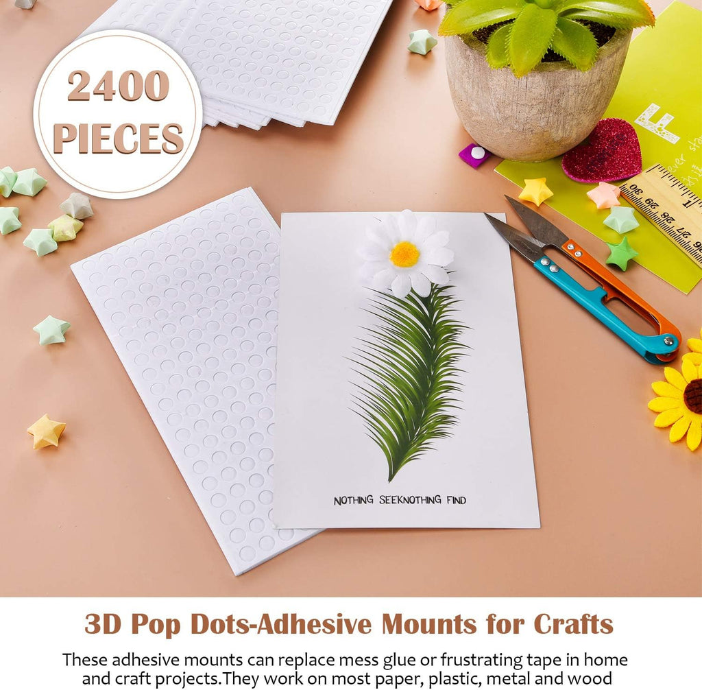 2400 Pcs Foam Dots Double Sided 3D Adhesive 0.47 Inch, 0.24 Inch