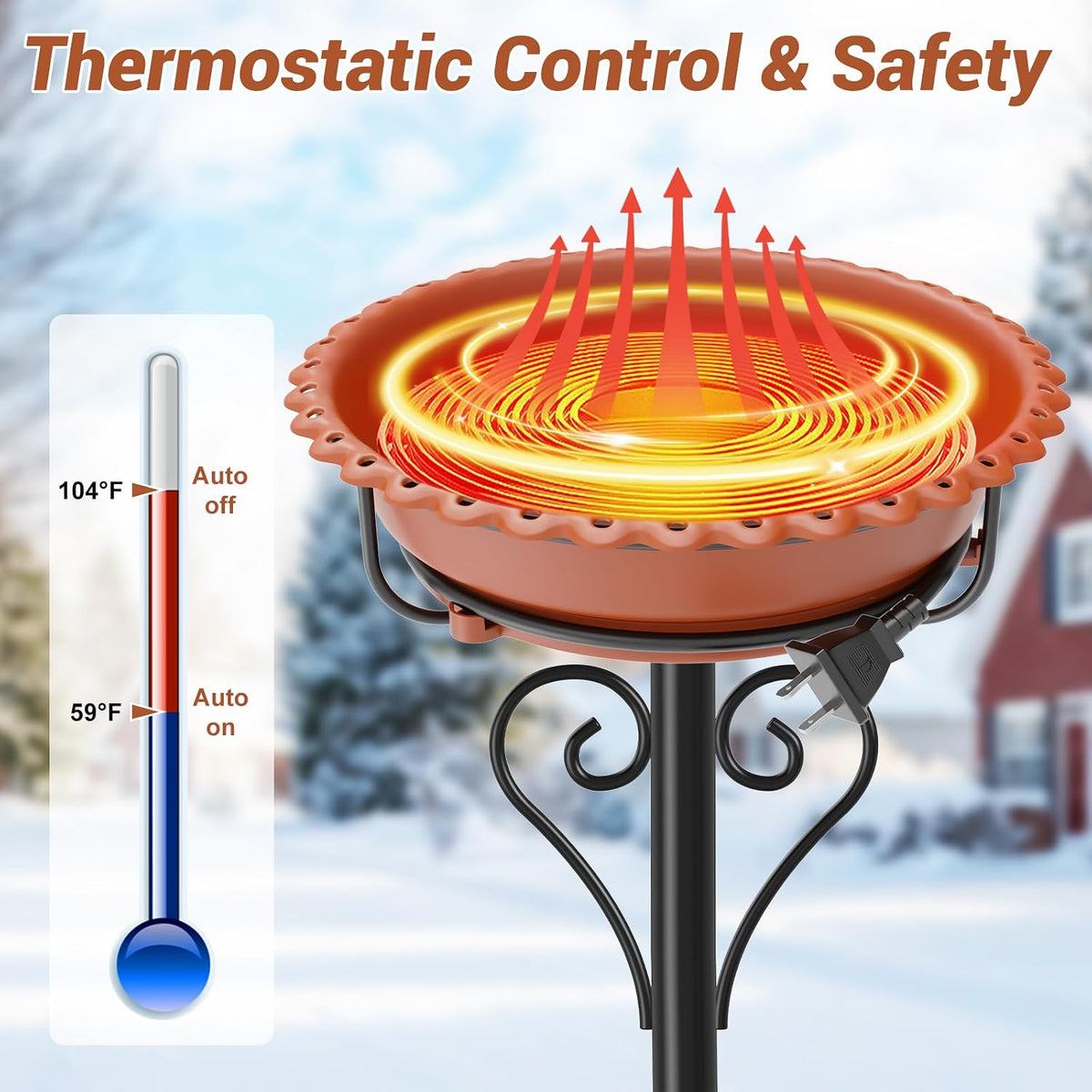 Heated Bird Bath for Outside Winter, Powerful 100W Thermostat Control Water Heated BirdBaths Bowl for Outdoors with