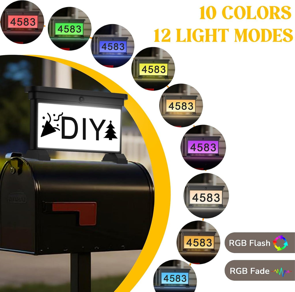 Solar Mailbox Numbers, Double Sided RGB Color Changing Address Sign, Waterproof LED Illuminated House Numbers for