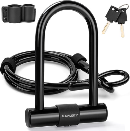 Premium Bike Lock Set with 2 Keys, Bike U-Lock with 6 Feet Thickened Solid Steel Cable, Heavy Duty Anti Theft Bicycle