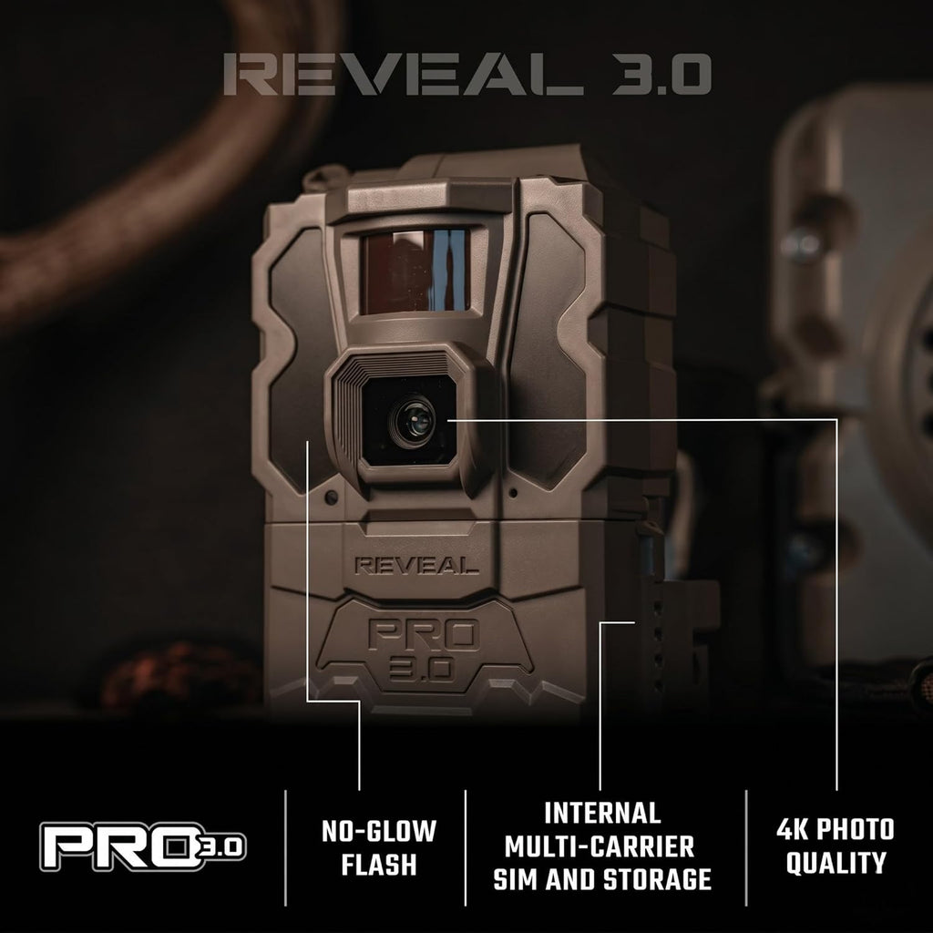 Reveal Pro 3.0 Cellular Trail Camera, Night Vision, GPS | 4G LTE; 4K HD photo; no-glow IR flash; optional SD card