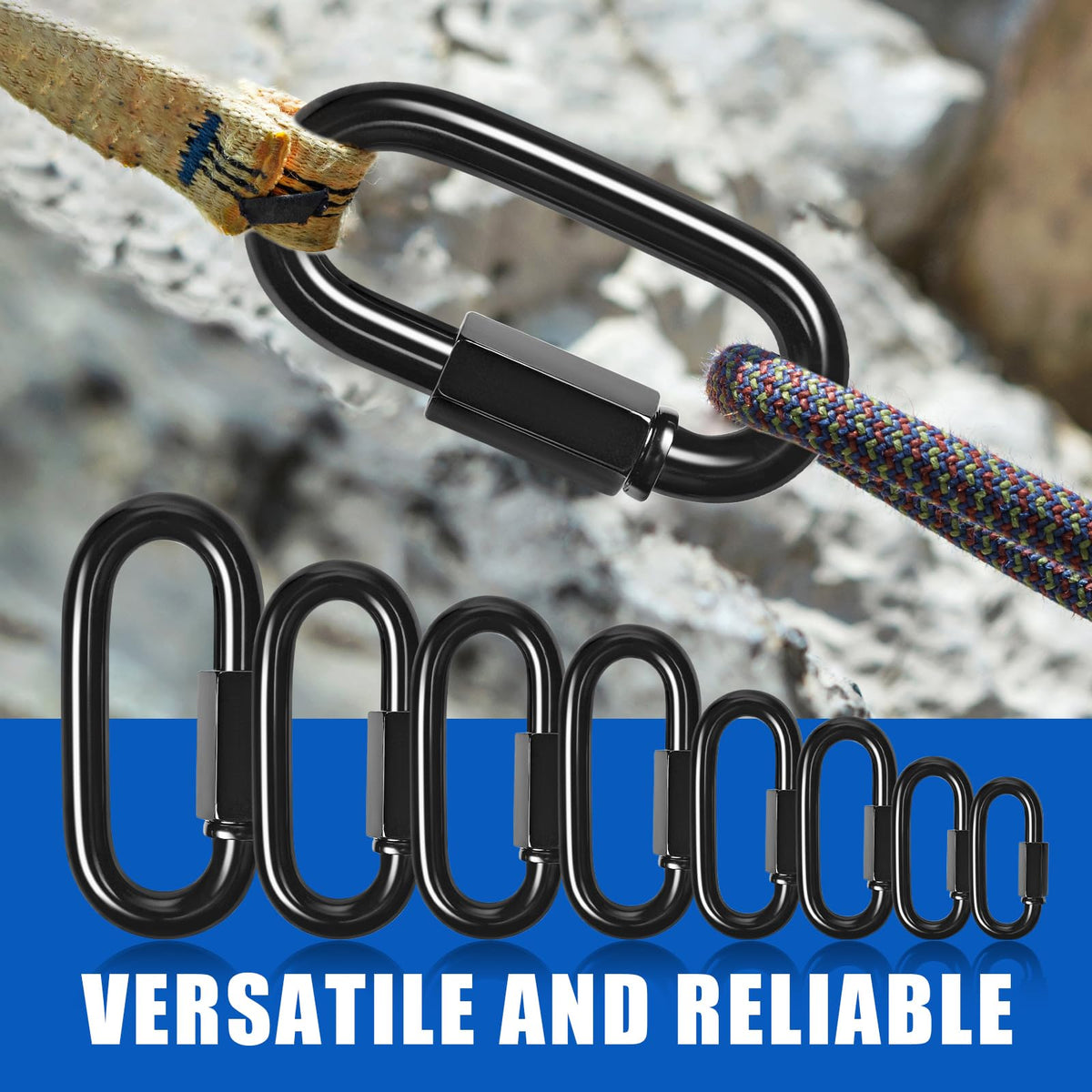 Kinlink M3.5 1.5" Quick Link Black Chain Connector Screw Carabiner 6 Pack