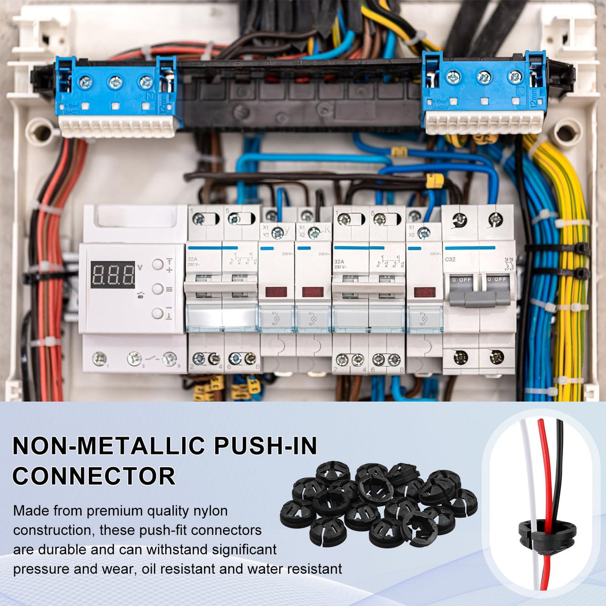 500pcs Non-Metallic Push-in Cable Connectors, 3/8-1/2 Inch (Black)