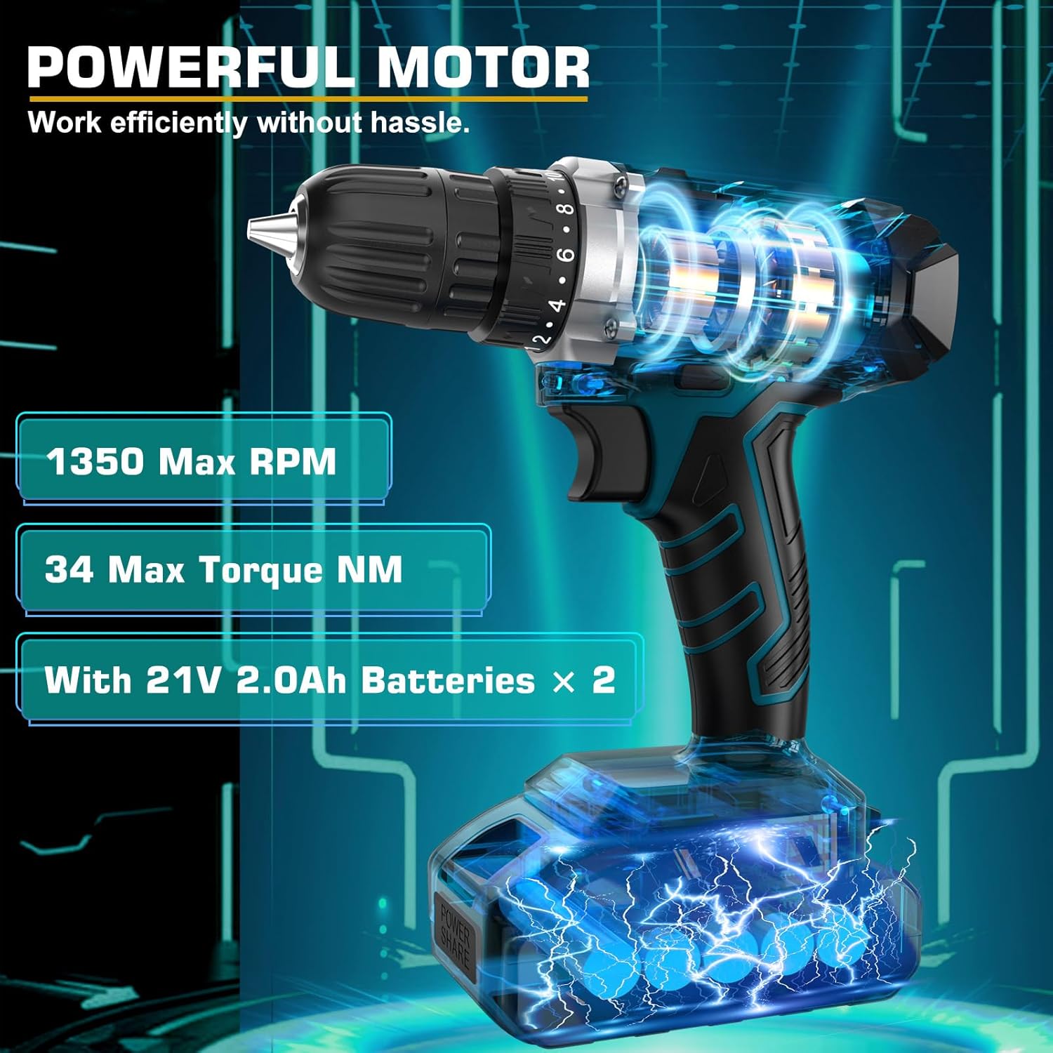 Tool Kit with 21V Cordless Drill - Sundpey 255-PCs Portable Complete General Basic Home and Auto Repair Tool Set with