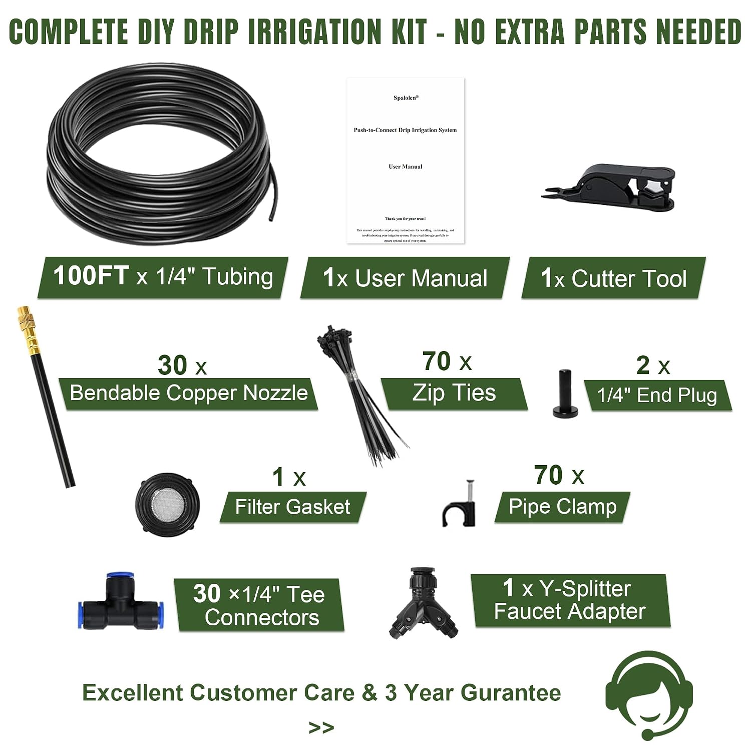 100FT Drip Irrigation System Kit Dual-Zone Garden Atomizing Watering System with 30 Copper 360° Adjustable Bendable