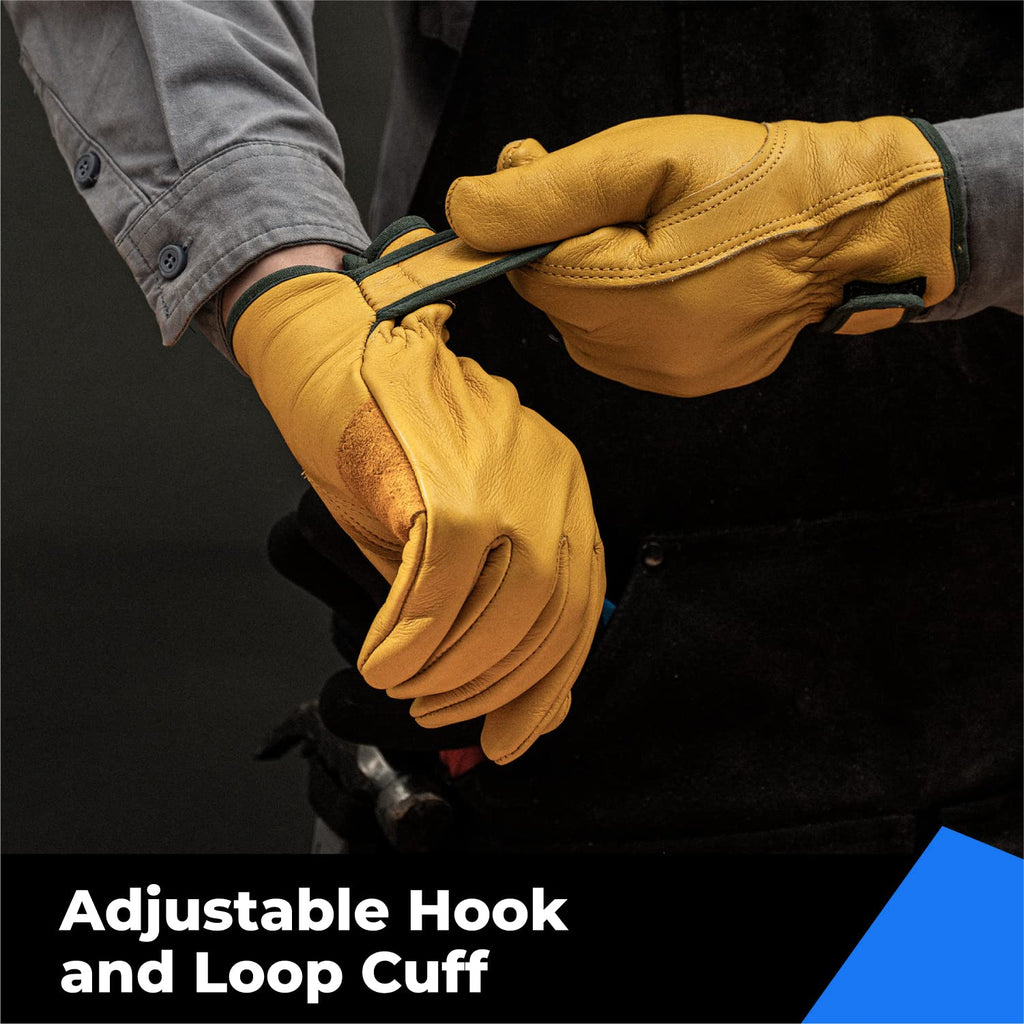 Winter Leather Work Gloves, Warm Thinsulate Lining for Cold Weather Work, 100% Full Grain Cowhide with Abrasion and