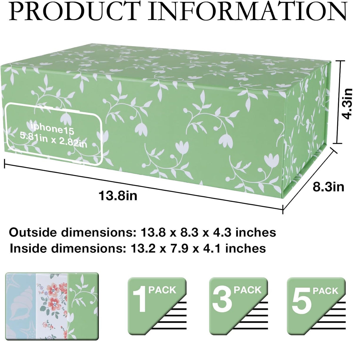 Green Leaves Gift Box with Magnetic Lids 1 Pack