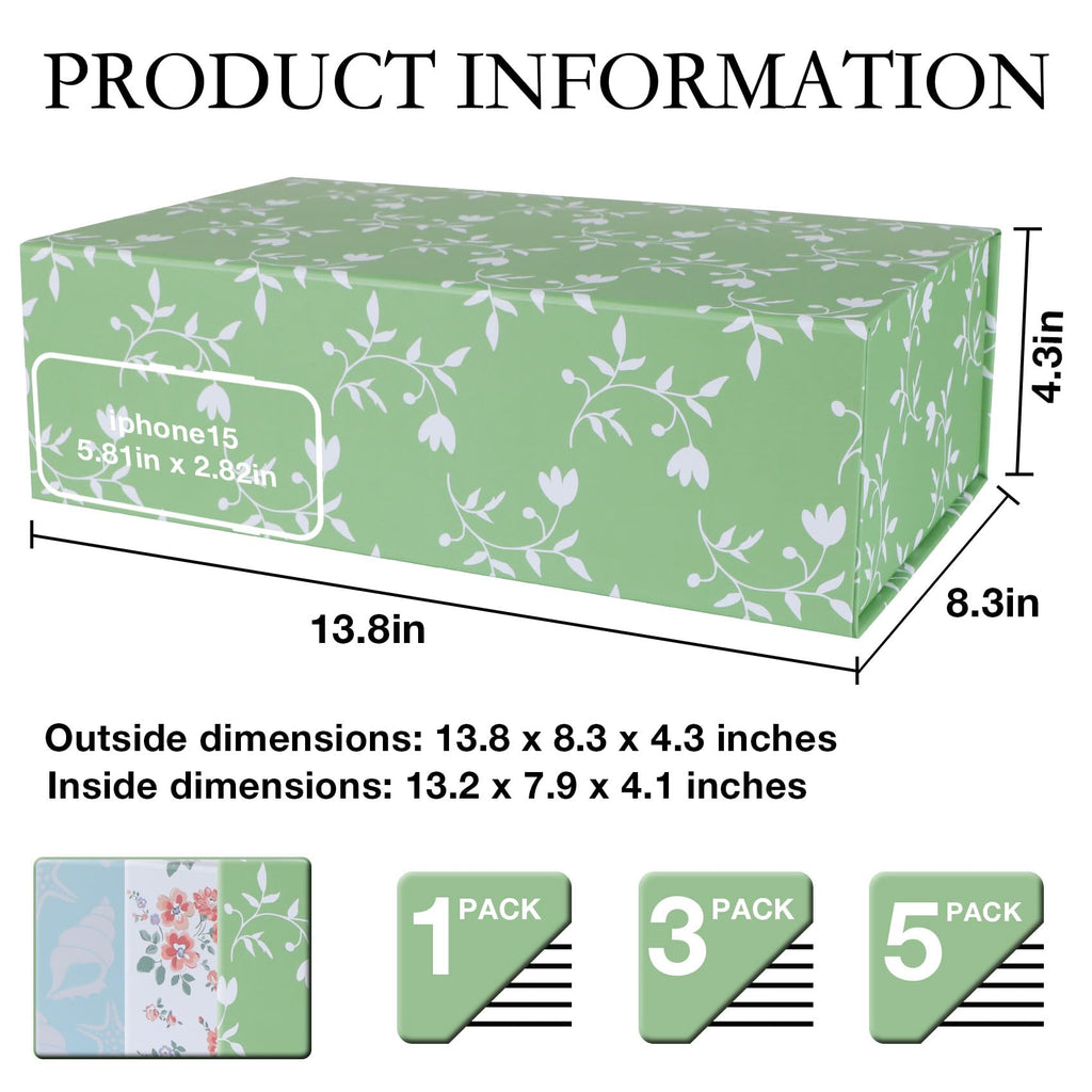 Green Leaves Gift Box with Magnetic Lids 3 Pack