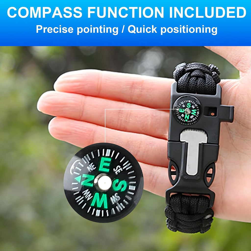 Survival Bracelet Set, 3 Pack with Compass and Whistle | 3 paracord bracelets with compass, whistle and magnesium