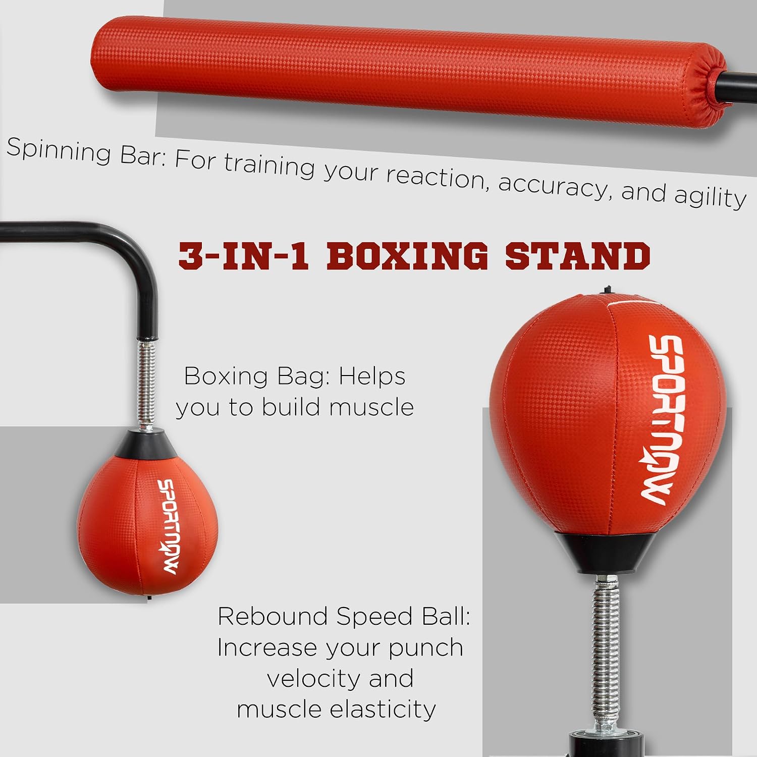 Adjustable Boxing Bag Stand with Speedway & Reflex Bar, 4'7"-6'8" Height, Punching Bag Training Equipment for Cardio