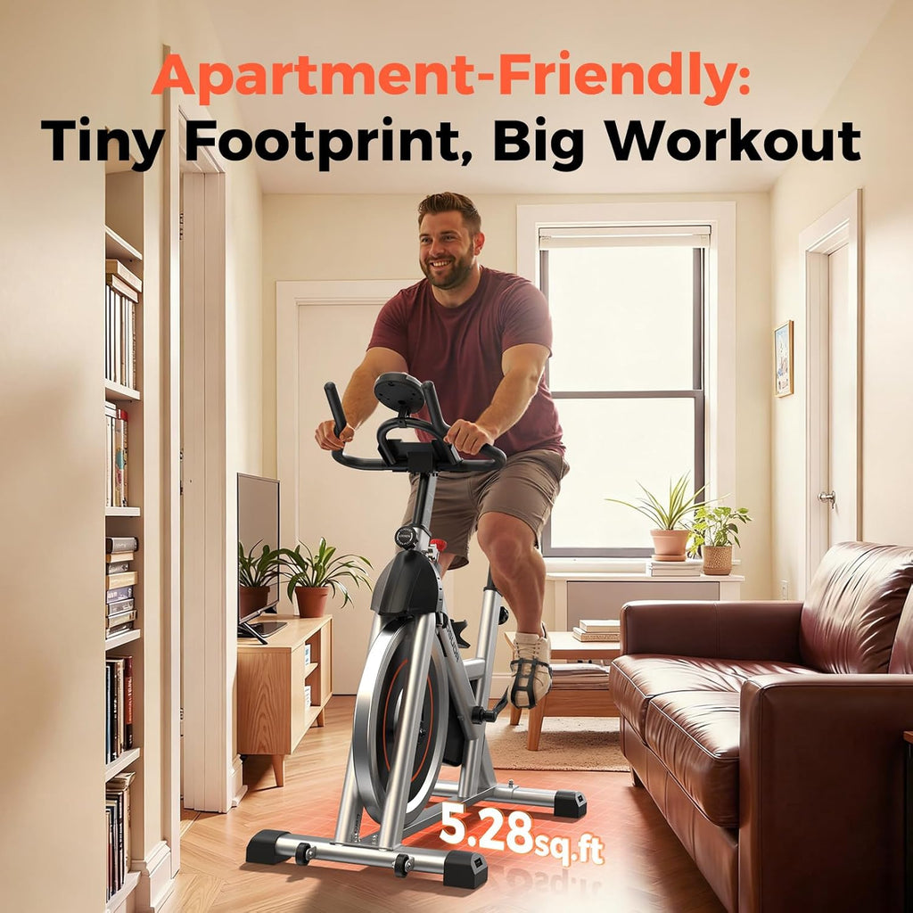 Exercise Bike, Magnetic Friction Stationary Bike with App Training | Magnetic Indoor Cycling Low Noise Bike for Home