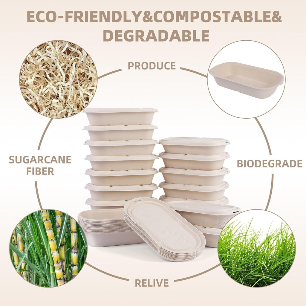 50Pcs(24oz) disposable meal prep food containers with lids.