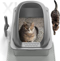 Cat Stainless Steel Litter Box with Lid, Kitty Extra Large Metal Litter Boxes XL High Sided with Mat and Scoop for