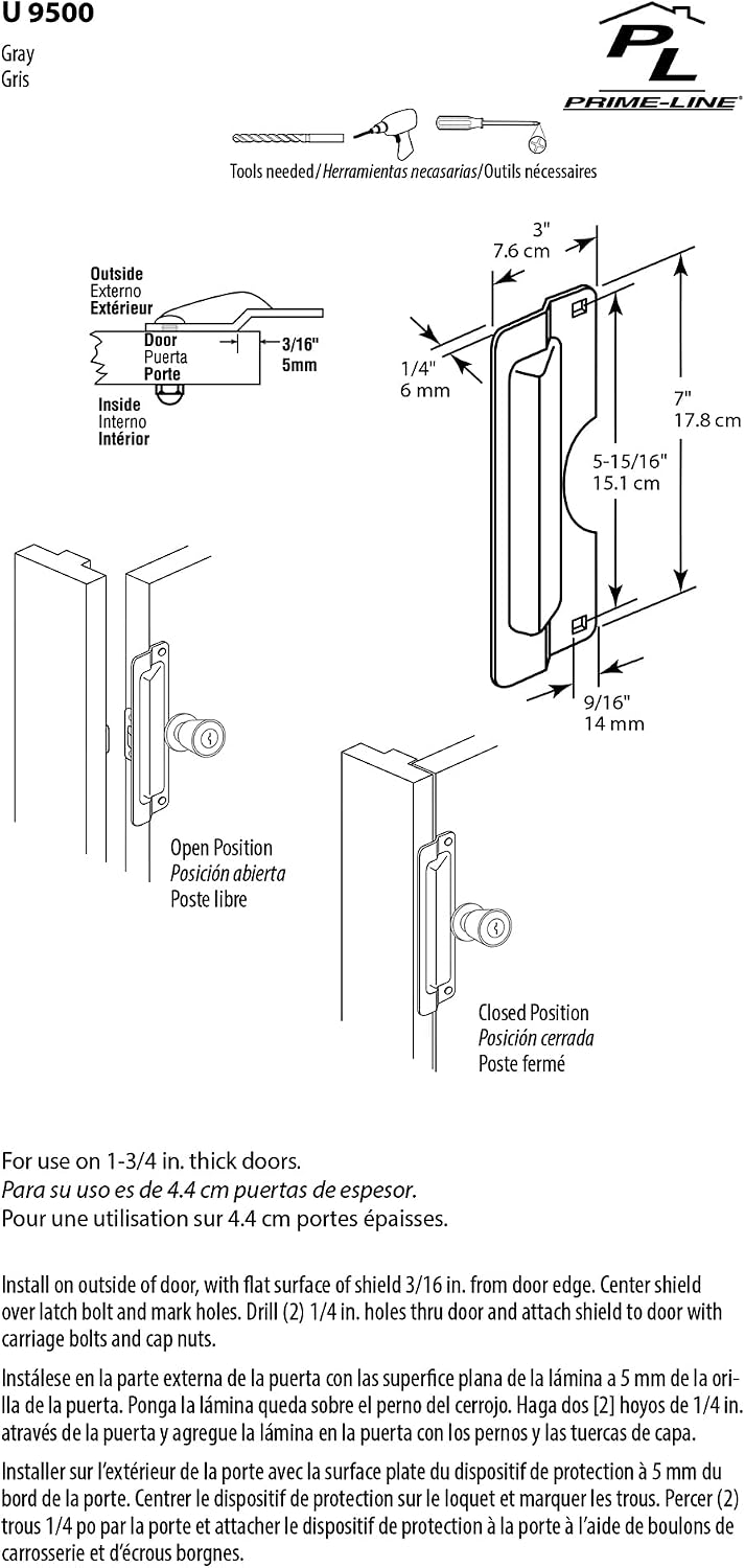 U 9503 Steel Latch Guard Plate Cover for Out-Swinging Doors, Gray (Single Pack)