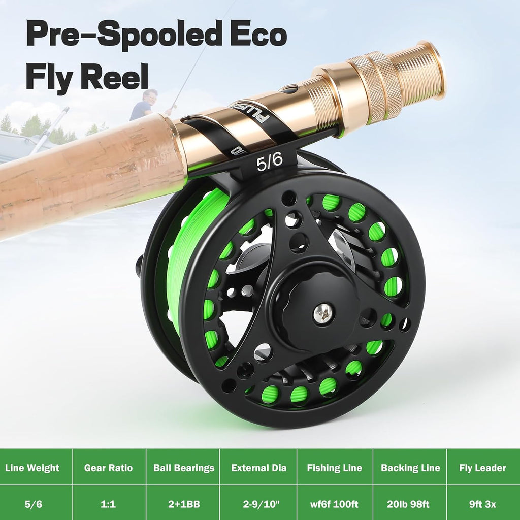 Fly Fishing Rod and Reel Combo Kit, Fly Fishing Rod for Starters | 4 Piece Lightweight Ultra-Portable Graphite 5 Wt