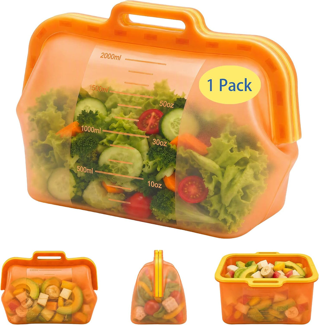 Magnetic Fast Seal Reusable Silicone Food Storage Bag, 68 oz, NUZEAK