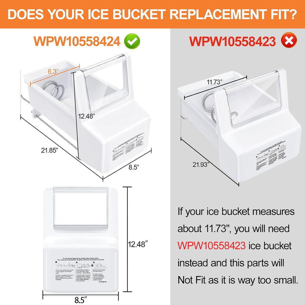 Upgraded WPW10558424 Refrigerator Ice Bucket for Whirlpool Ice Bucket Replacement W10558424 WRS321SDHZ08 Parts Replacement Ice Maker Whirlpool Ice Bin WRS321SDHZ05 WRS321SDHZ01 Ice Tray Container