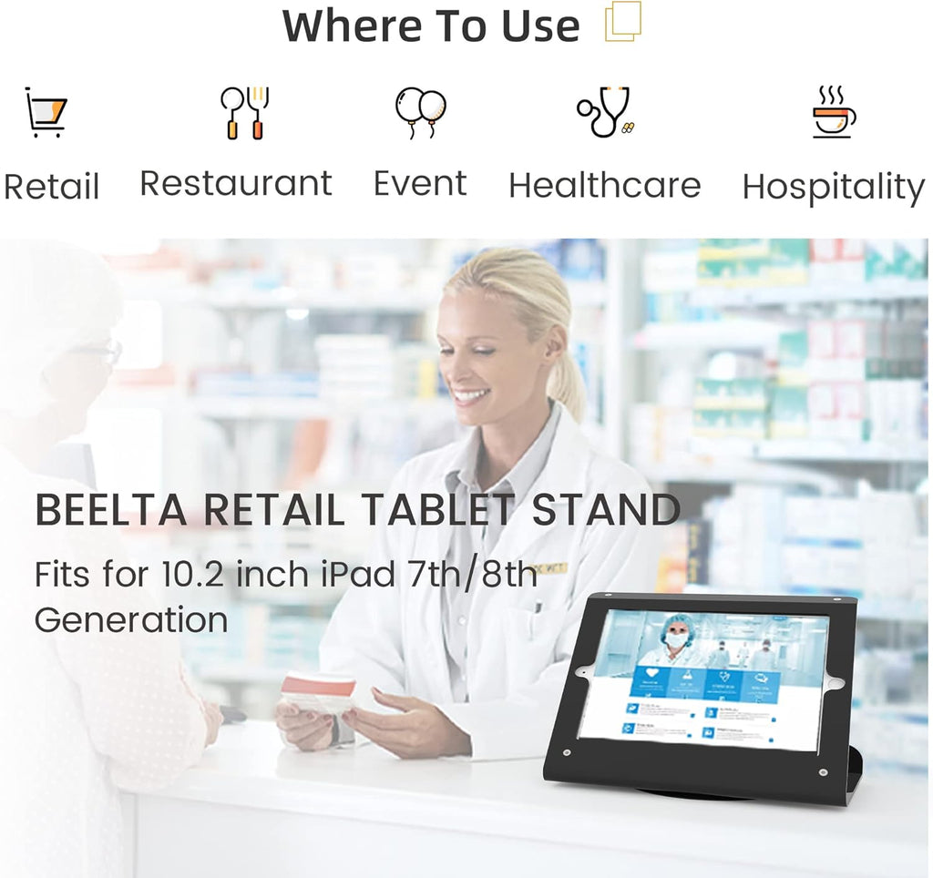 Tablet Kiosk POS Stand Compatible 10.2” iPad 7 8 9 Generation with 360 Swivel Base