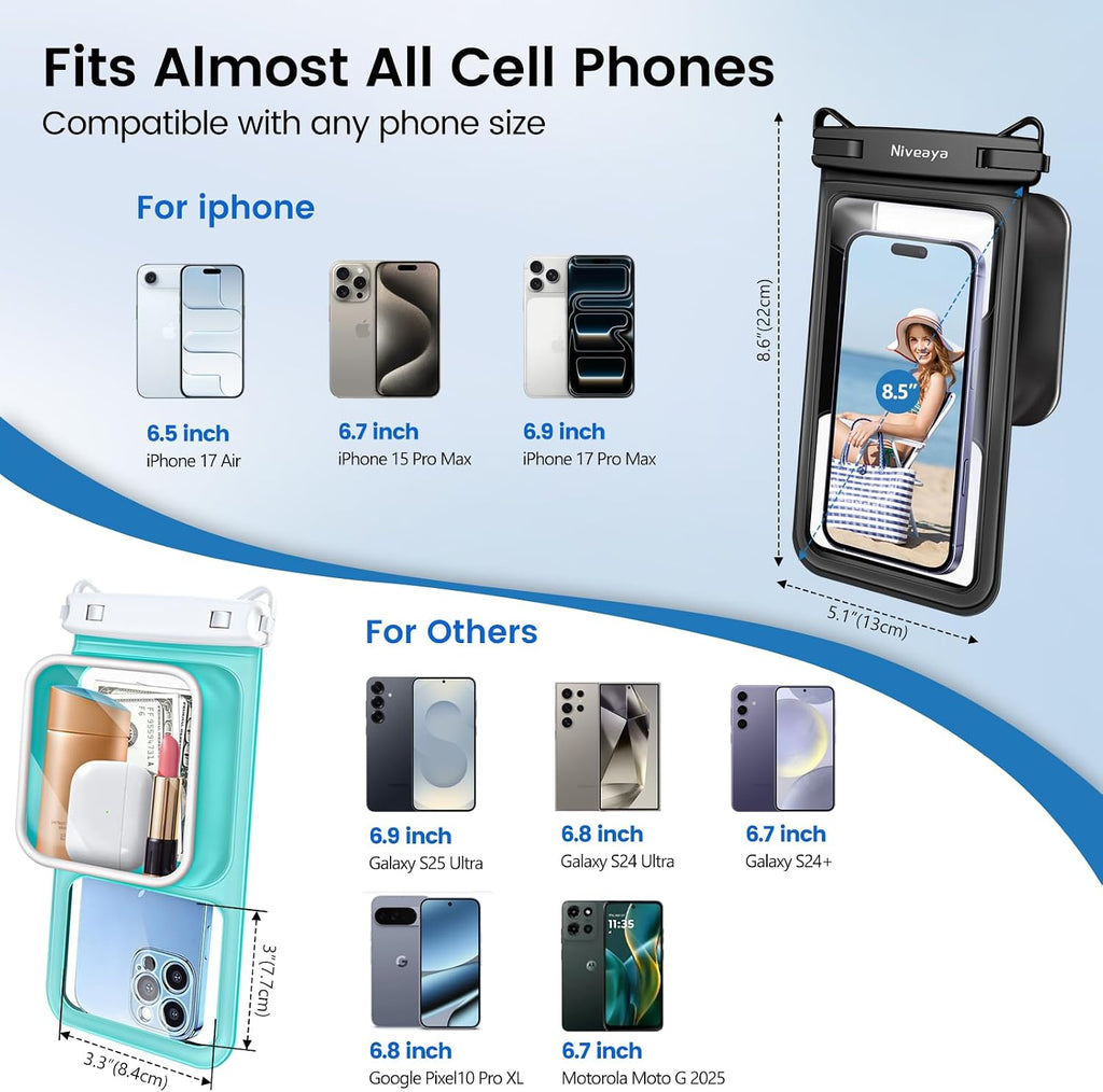 2 Pack IPX8 Waterproof Phone Pouch, Large Space Cell Phone Pouch Floating, Water Proof Phone Case with Lanyard, Phone