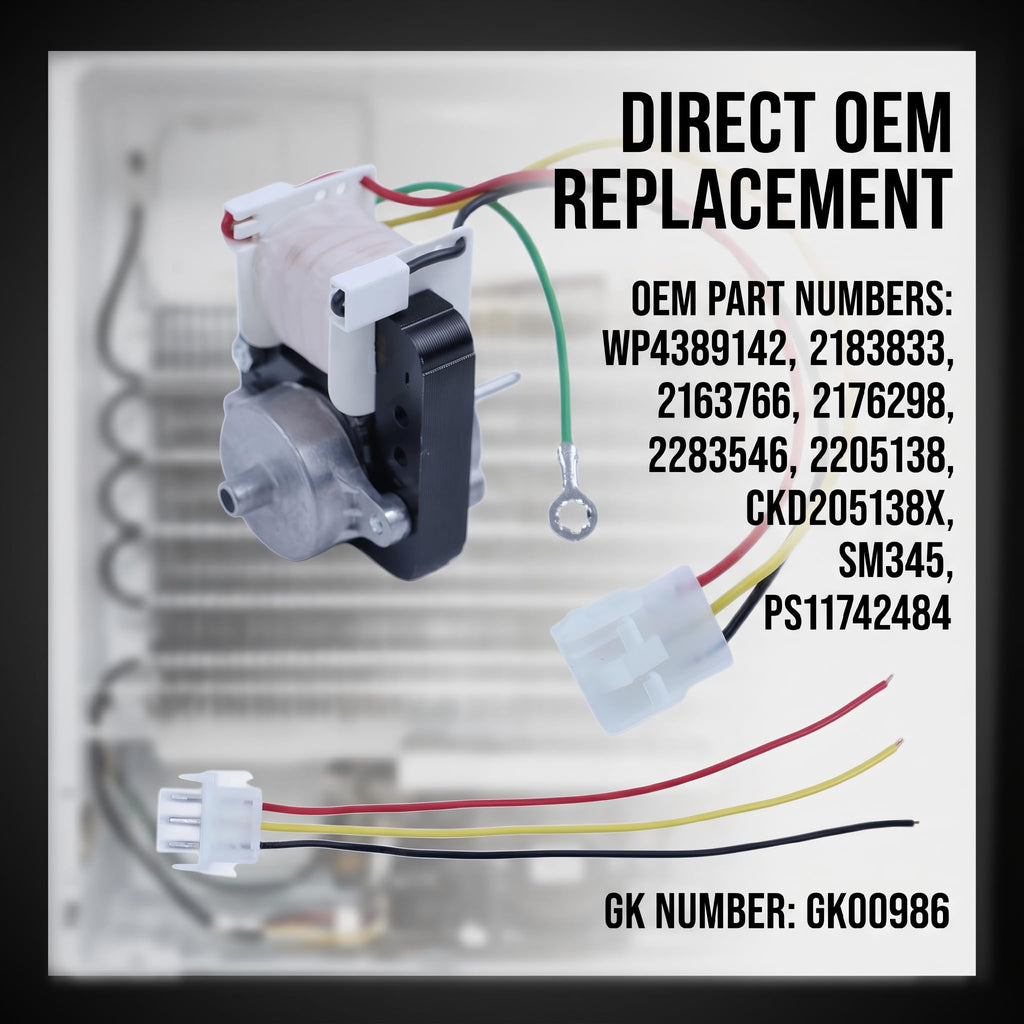 Evaporator Fan Motor Compatible with Whirlpool Refrigerator GK00986