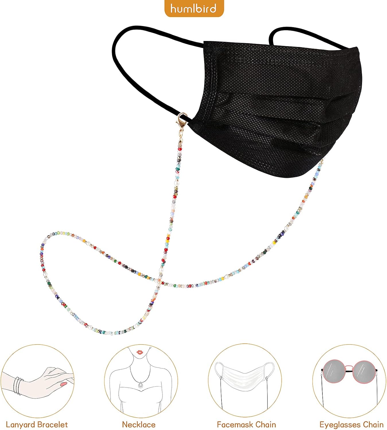 Mask Lanyard Eyeglasses Chain Healing Crystal Beaded Sunglasses Chains with Pearl for Women