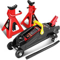 2 Ton Car Jack and Stands Kit Red/Black | 2T(4000 lbs) Capacity Low Profile Hydraulic Trolley Service/Floor Jack