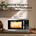 1000 Watt Microwave Countertop Ovens, Black Digital Small Microwave 1.1 Cu Ft, Large Microwave 6 Auto Cooking, Eco
