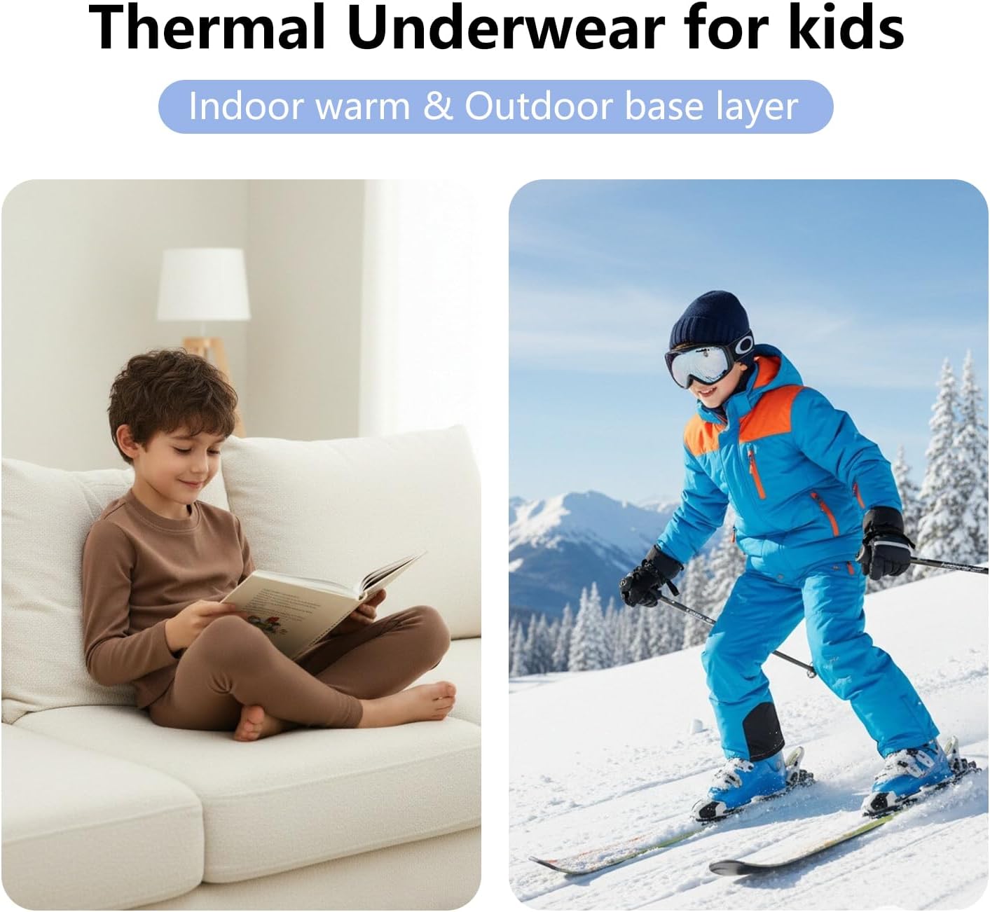 Kids Thermal Underwear Set, Boys Underwear Thermals Set, Fleece Lined Base Layers Top Bottom for Skiing Cold Weather