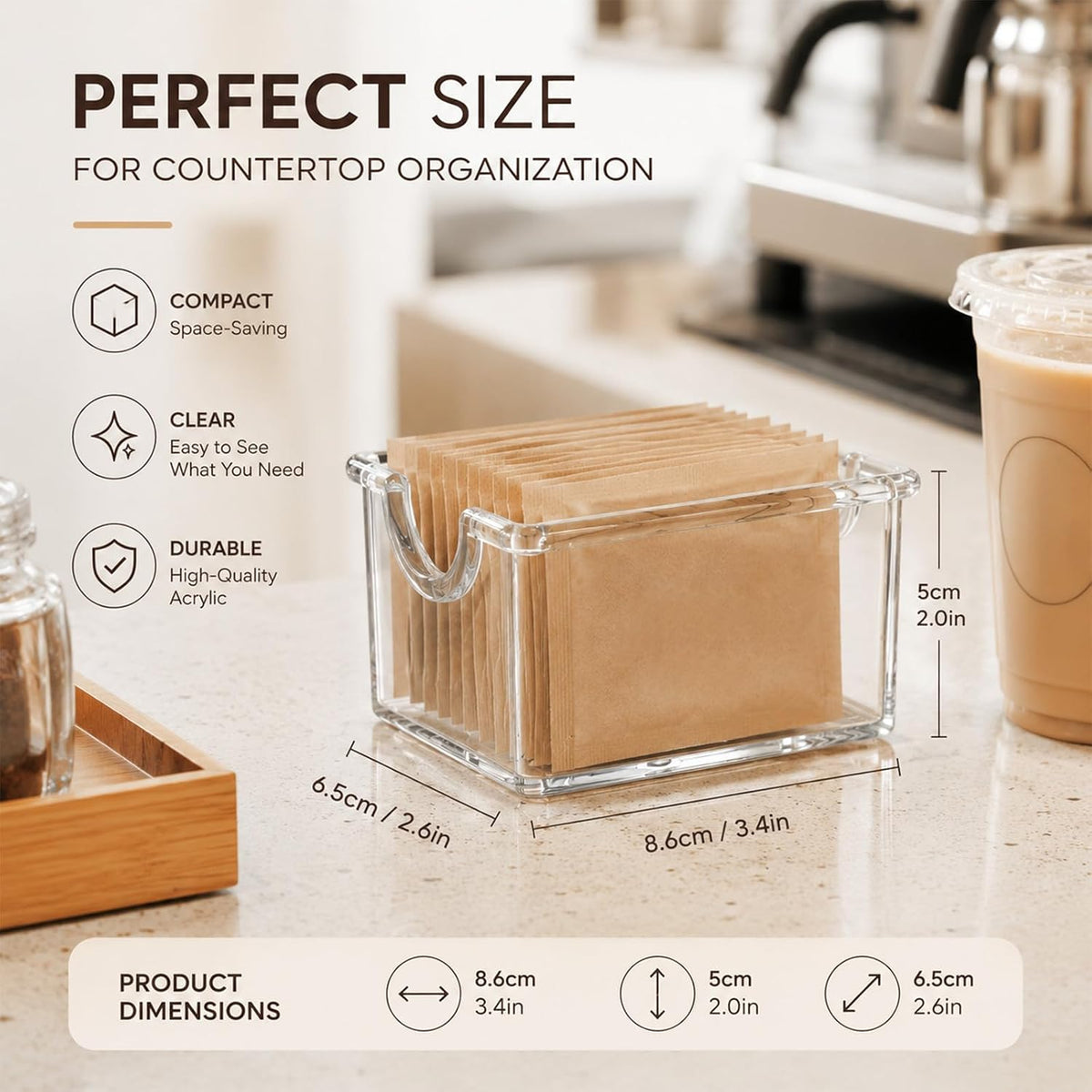 40 Pack Clear Plastic Sugar Packet Holder, Acrylic Sugar Caddy for Sweetener Packets, Tea Bags, Coffee Bar, Dining