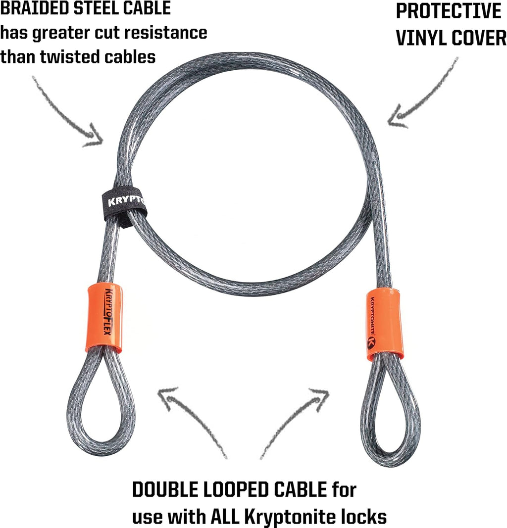 KryptoFlex 710 Double Loop Security Cable, 7FT Long Braided Steel Flex Bike Lock Anti-Theft Cable with Looped Ends