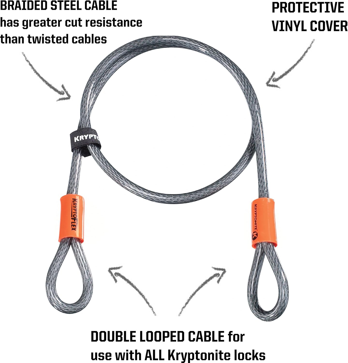KryptoFlex 710 Double Loop Security Cable, 7FT Long Braided Steel Flex Bike Lock Anti-Theft Cable with Looped Ends