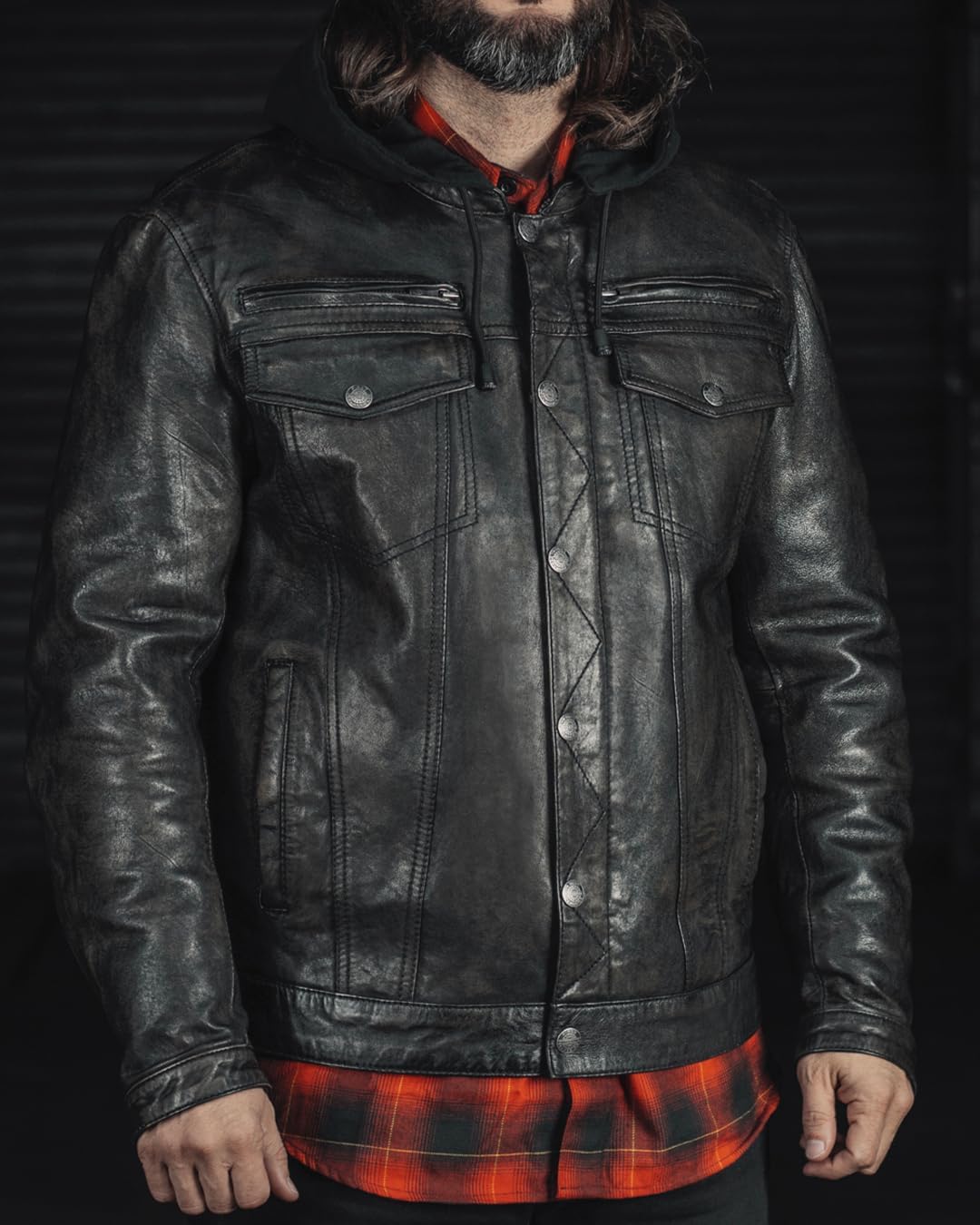 Vendetta - Leather Motorcycle Jacket For Men & Biker Leather Jacket With Armor Pockets Removable Thermal Liner