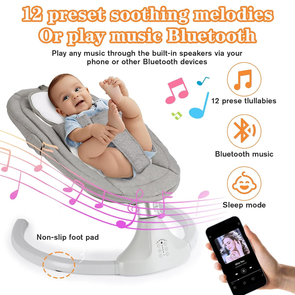 Baby Swing for Newborns 0-6 Months, Electric Infant Swing with Bluetooth & Remote Control, 5-Speed Portable Rocker