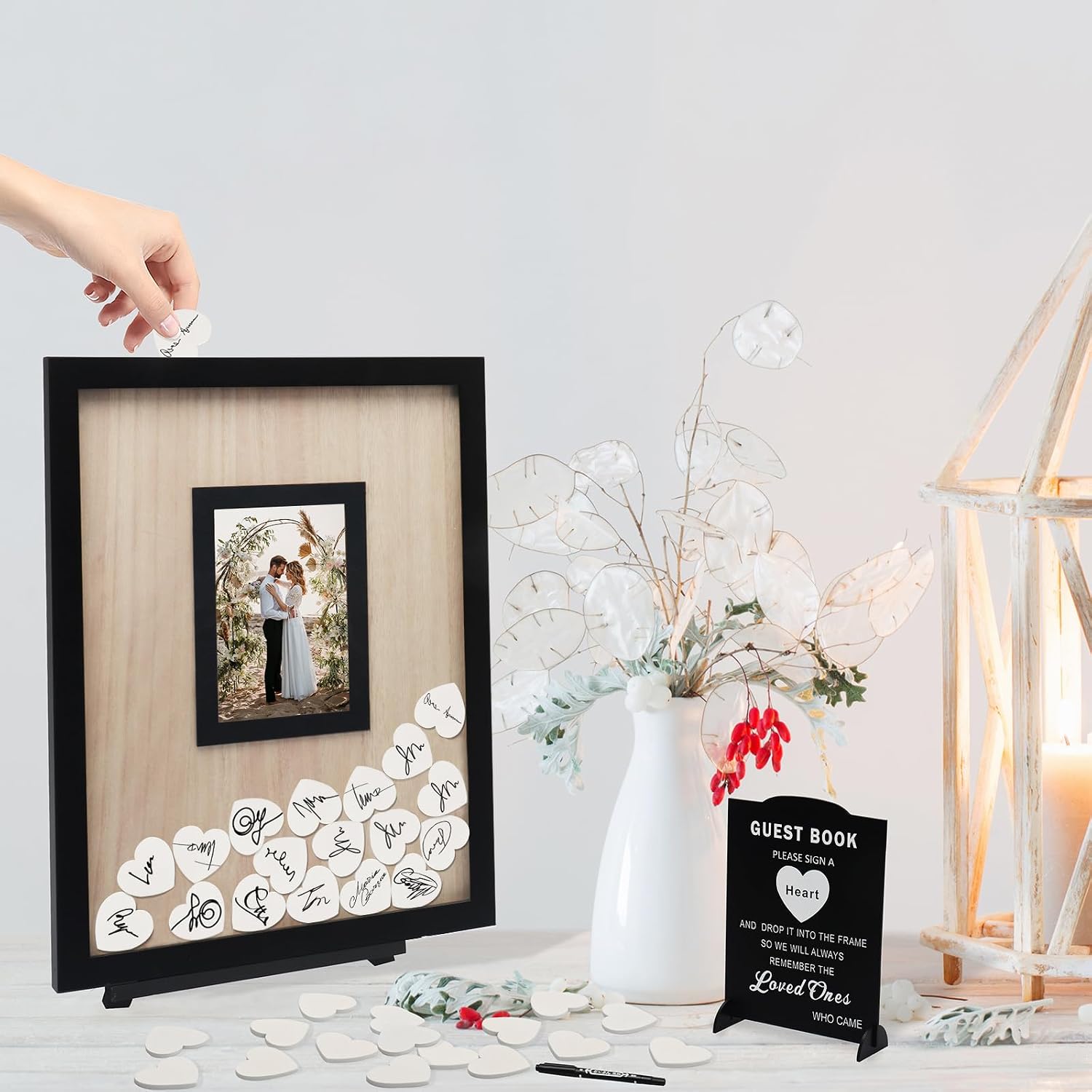 Wedding Guest Book Alternative, Guest Book Wedding Reception, Wedding Guest Book with Wooden Hearts Guest Book Signs