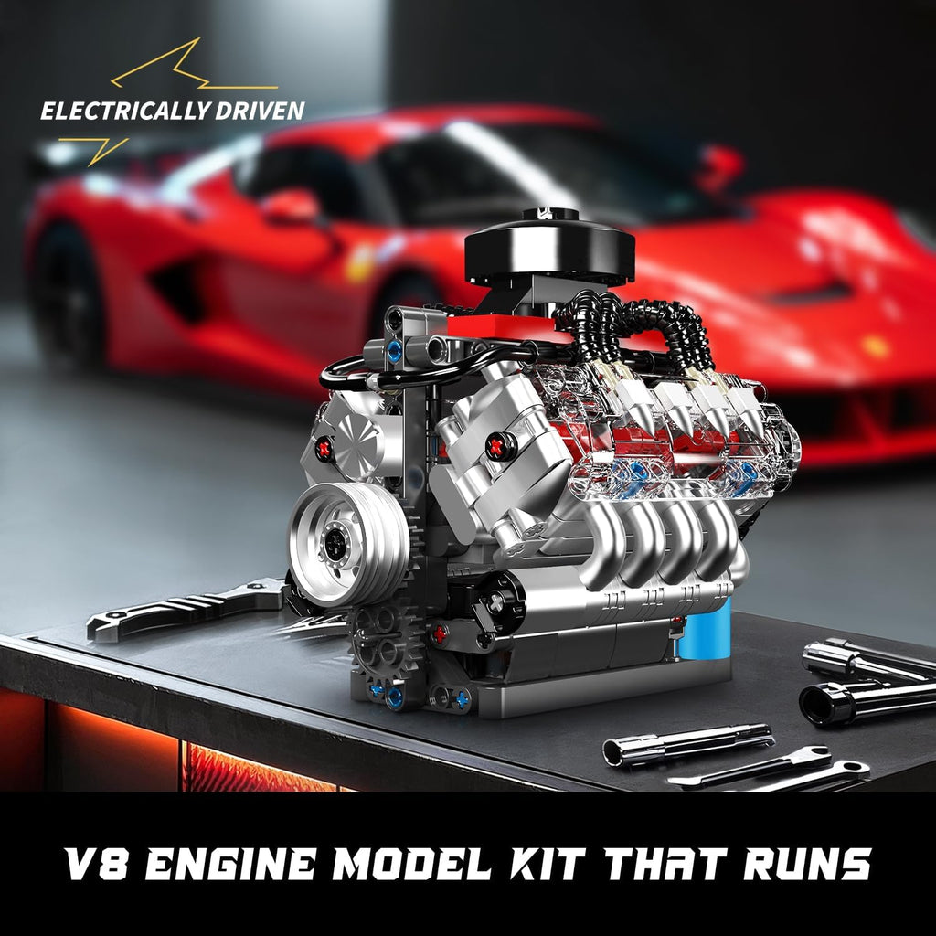 10171 V8 Engine Model Kit, Mini V8 Engine Kits that Runs, Build Your Own Car Model Engine with Motor, Collectible