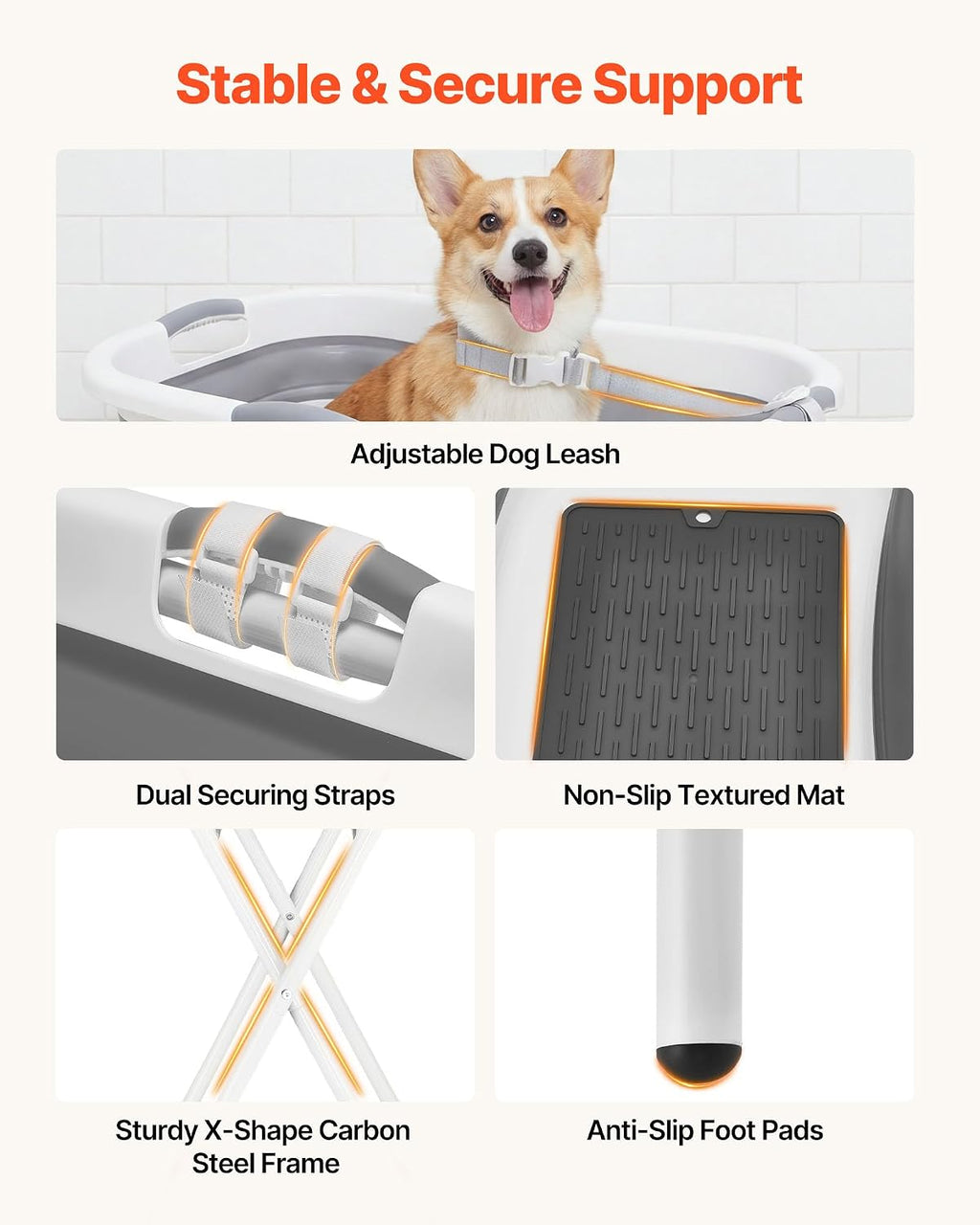 Dog Bathtub, Elevated Dog Bath Tub, 2 in 1 Collapsible Pet Bathing Grooming Wash Station, Portable Foldable
