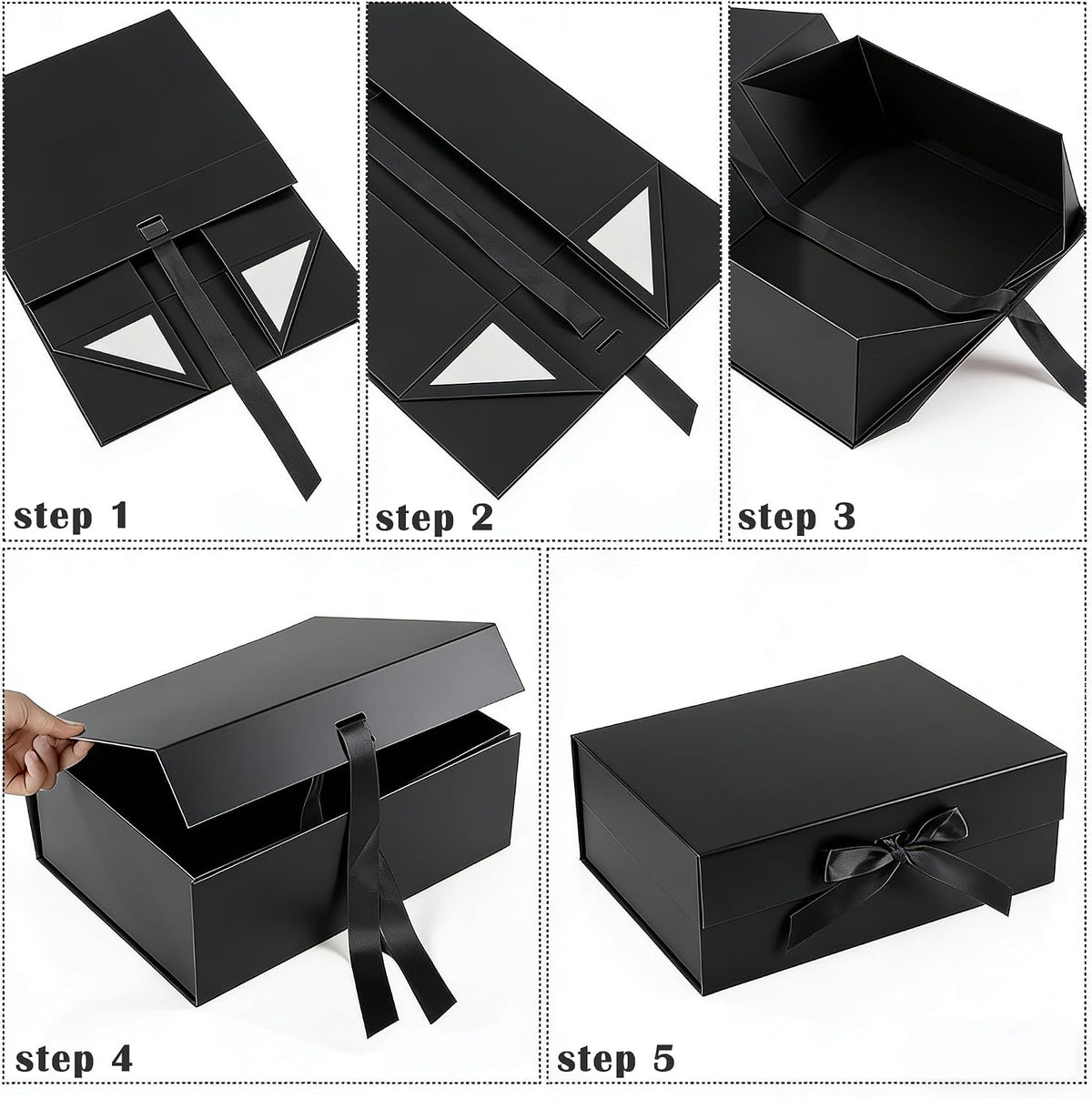 Black Gift Box with Ribbon 10.2x9x3.74 in, Foldable Magnetic Gift Boxes for Wrapping Gifts, Bridesmaid Groomsman