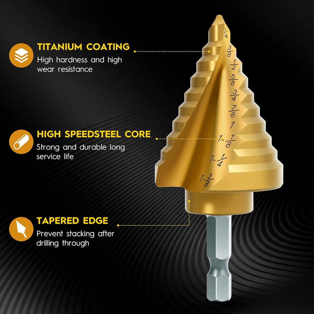 Titanium Step Drill Bit - 4241 HSS Step Bit with Two Spiral Grooved