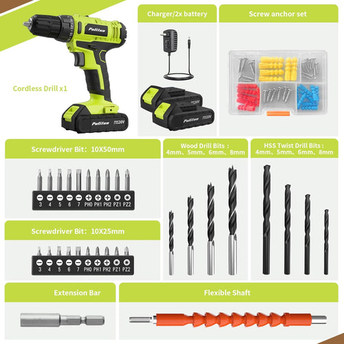 'S 20V Cordless Drill/Driver, Electric Screwdriver - 2 Batteries, 30Nm, 21+1 Torque, 2 Speed, Keyless 3/8" Chase