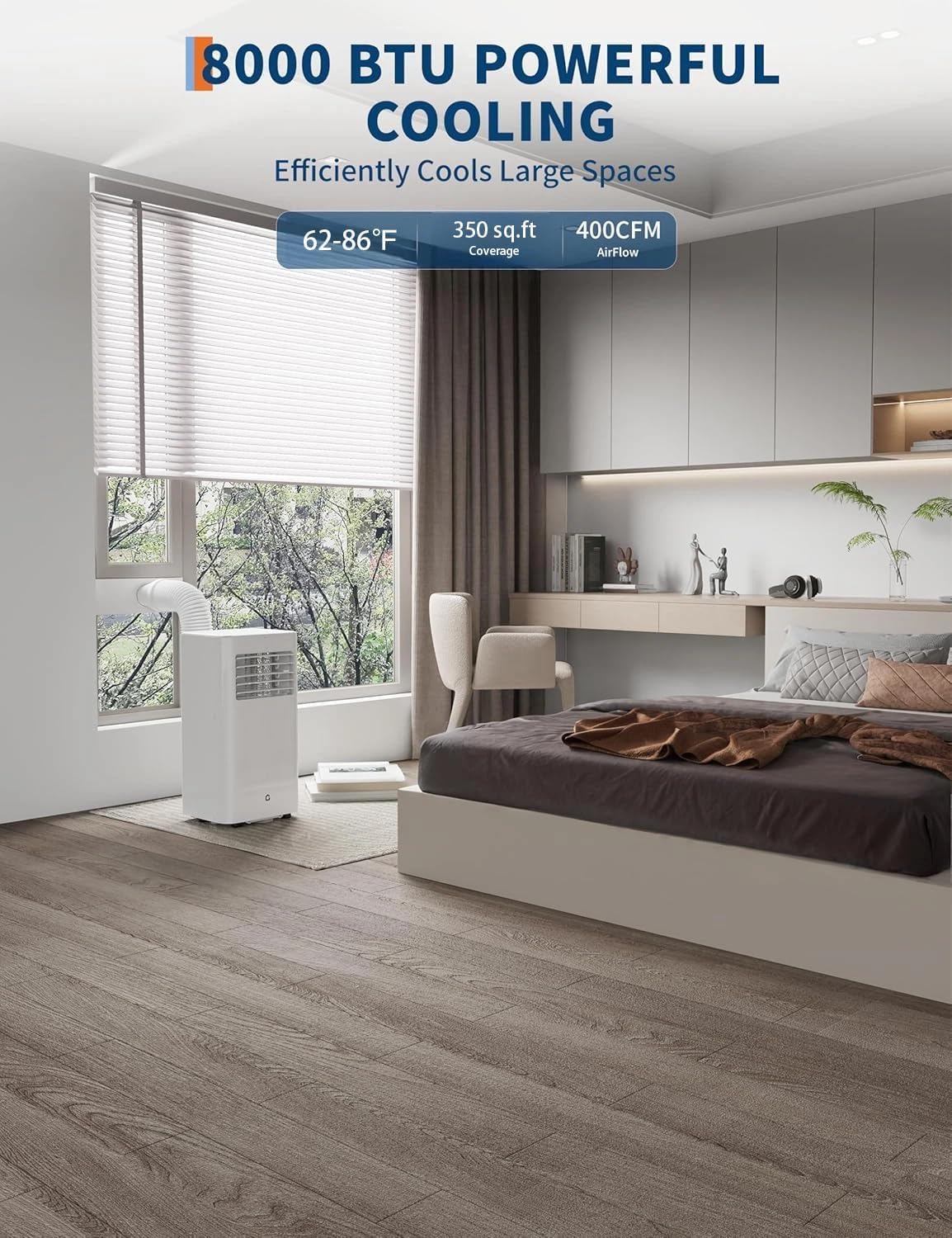 8,000 BTU Portable Air Conditioner, 3-in-1 Portable AC Unit with Cool, Dehumidifier & Fan Modes, Covers Rooms up to