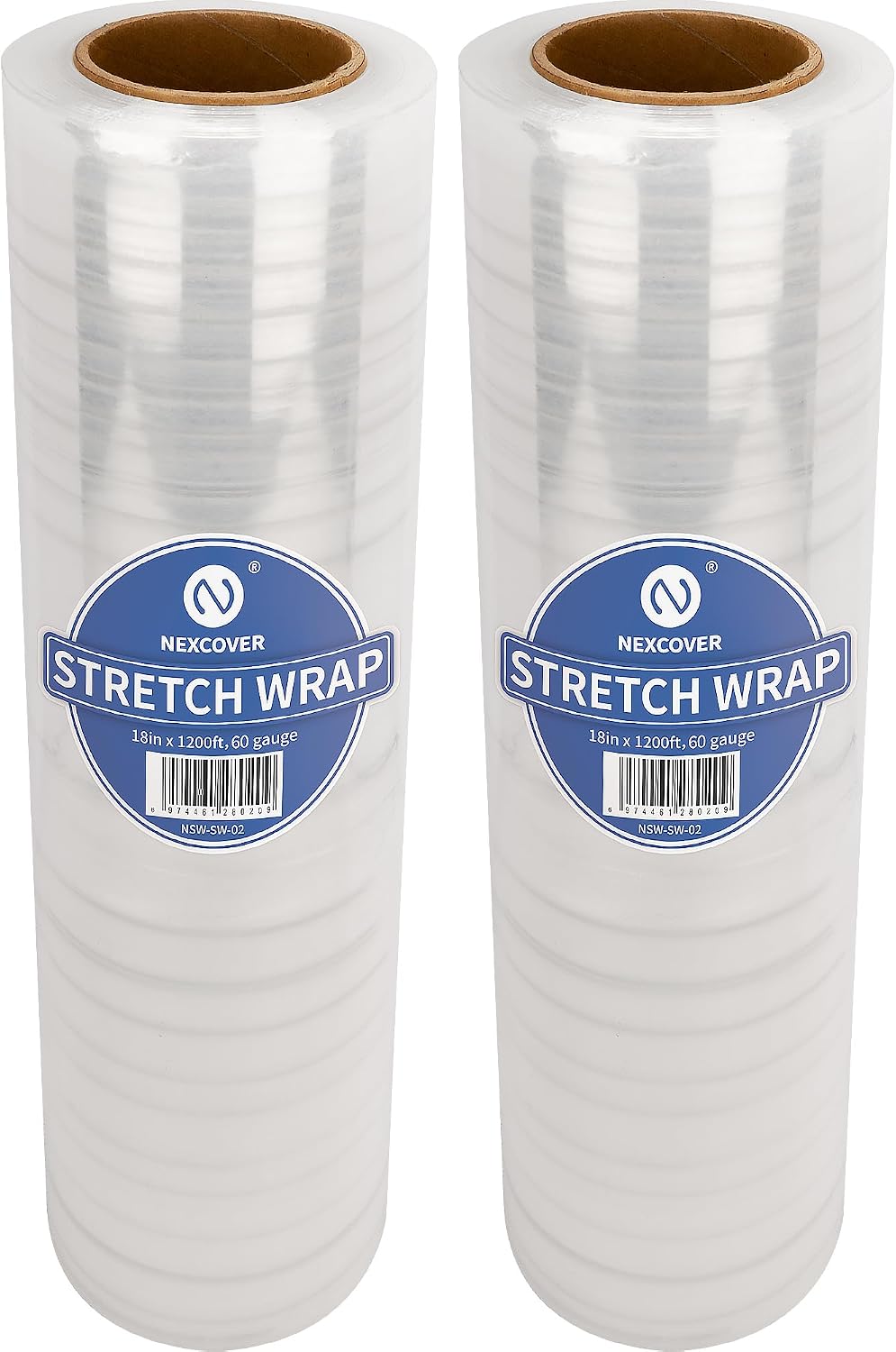 18 Inch Stretch Wrap - 1200 Feet | 60 Gauge, 2 Roll Clear Plastic Self-adhering Stretch Wrap Film for Pallet Wrap
