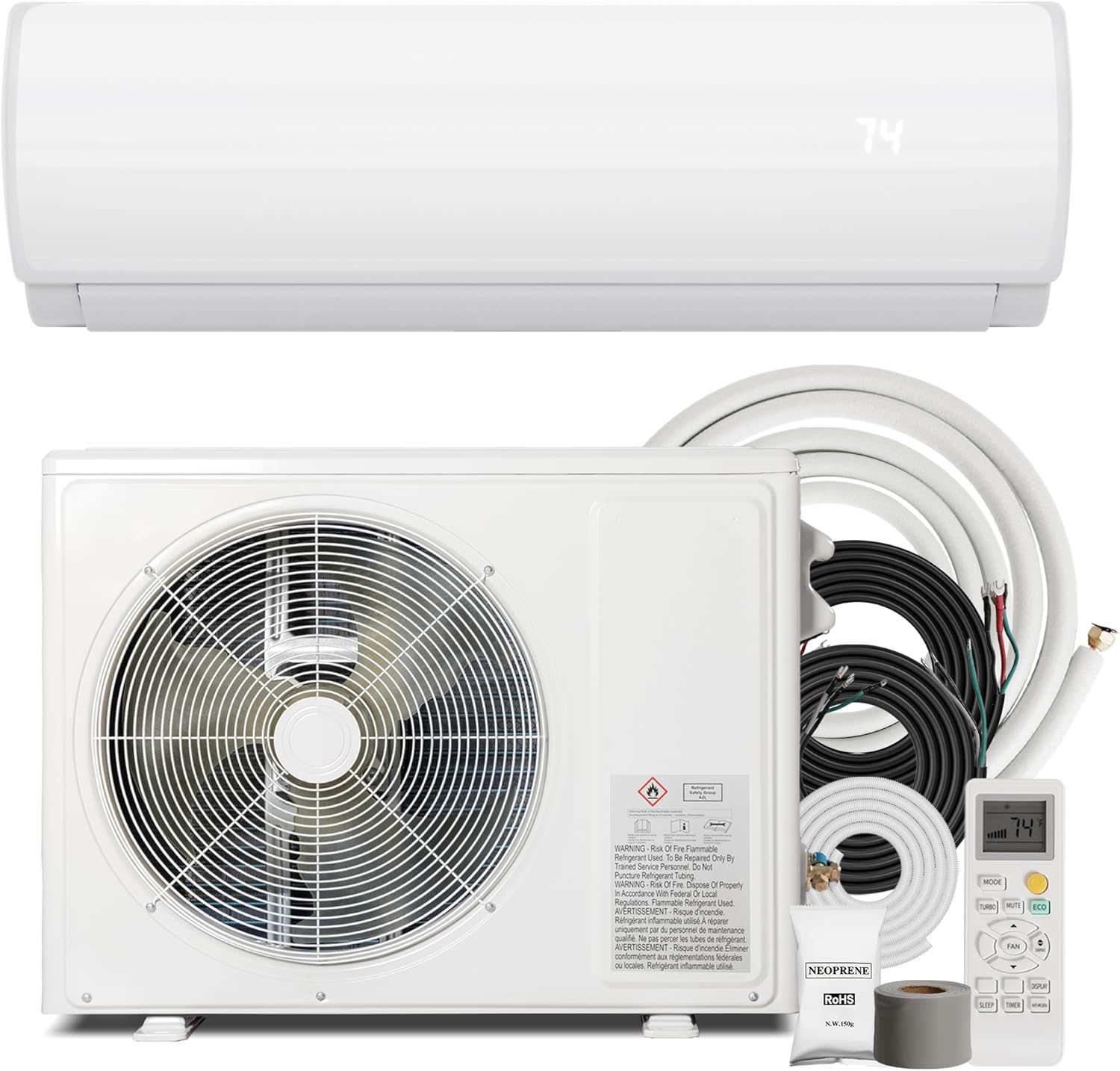 12000BTU Mini Split Air Conditioner Heat Pump, 19 SEER2 Inverter Compressor AC Unit Cools Rooms up to 750 Sq. Ft